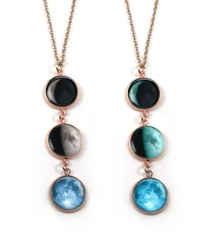 1 Glow in the Dark Rose Gold Tone Custom Birth Moon Necklace with 1, 2, 3 or 4 Personalized Moon Phase Charms