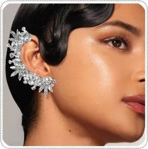 1 Pair Ear Cuff Climber Earrings Silver Wings Dainty Crystal Clip Earrings For Women Trendy Silver