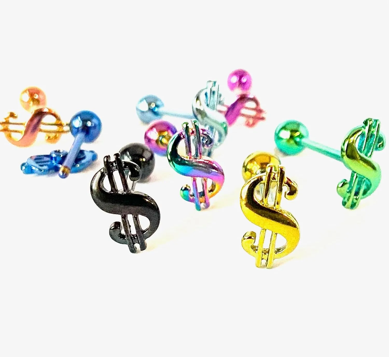 1 Piece of Unique Titanium Anodized $ Dollar Sign Tongue Ring - 14g - Body Jewelry