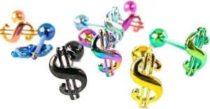 1 Piece of Unique Titanium Anodized $ Dollar Sign Tongue Ring - 14g - Body Jewelry