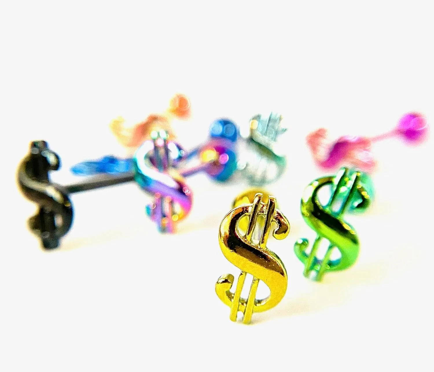 1 Piece of Unique Titanium Anodized $ Dollar Sign Tongue Ring - 14g - Body Jewelry