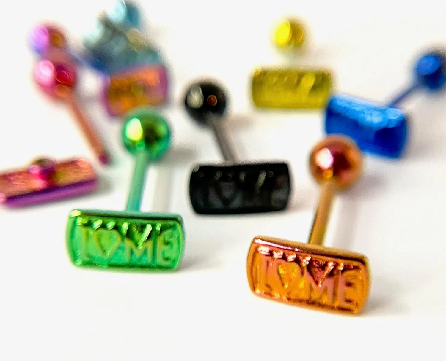 1 Piece of Unique Titanium Anodized I Love Me Tongue Ring - 14g - Body Jewelry