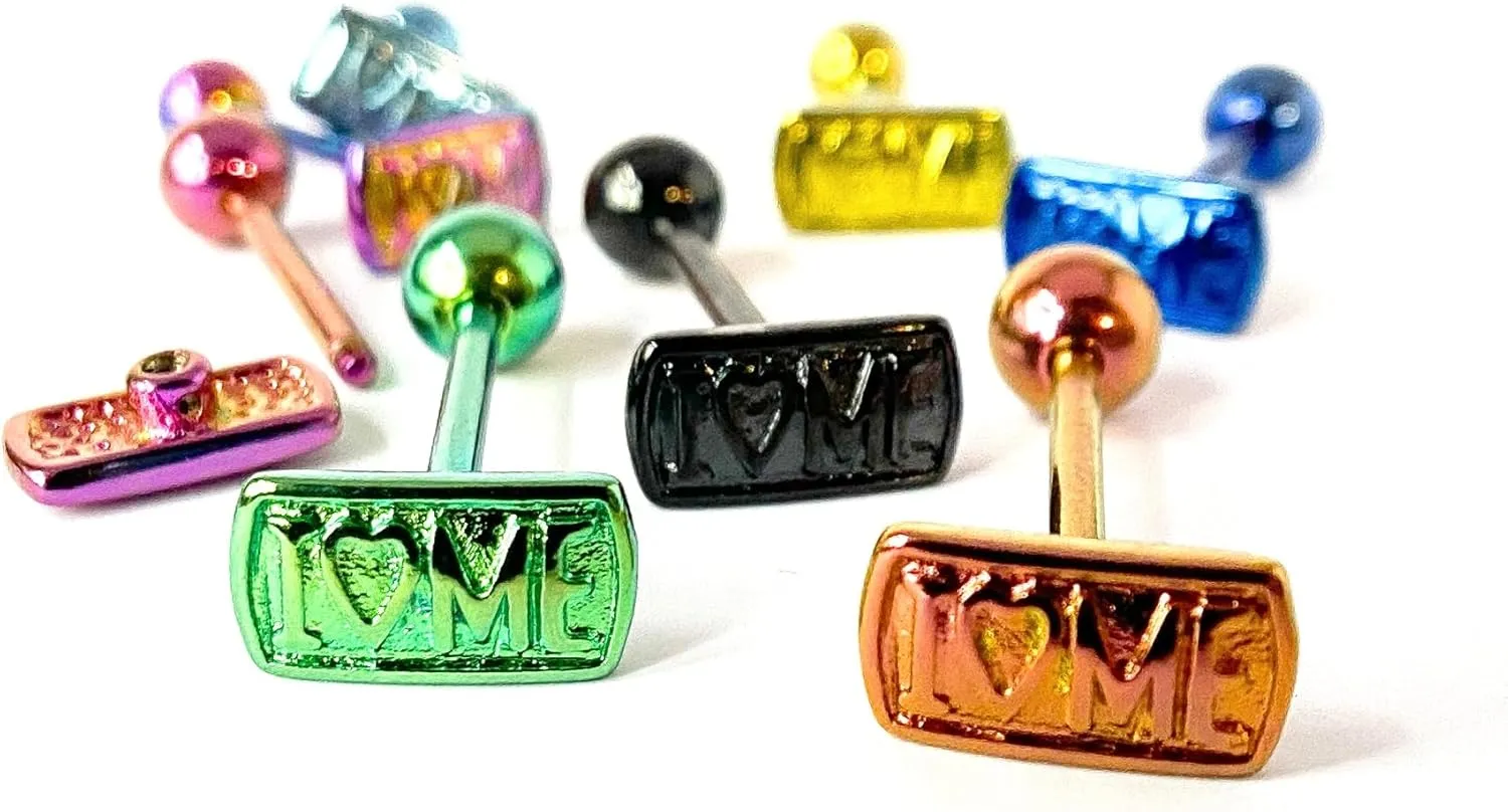 1 Piece of Unique Titanium Anodized I Love Me Tongue Ring - 14g - Body Jewelry
