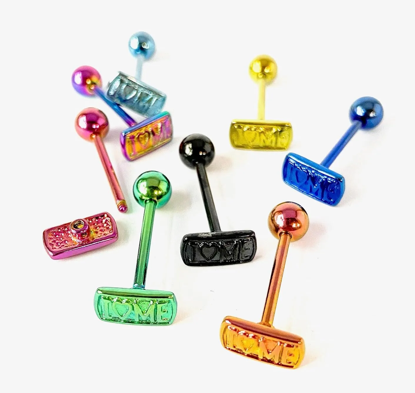 1 Piece of Unique Titanium Anodized I Love Me Tongue Ring - 14g - Body Jewelry
