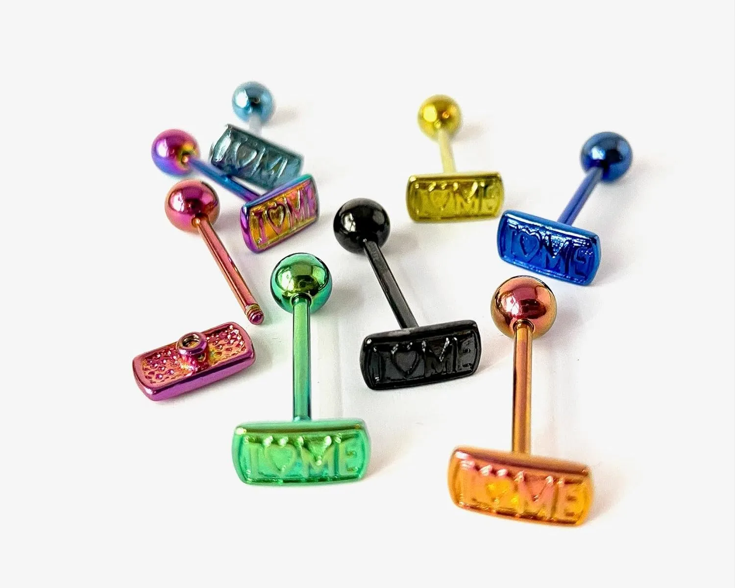 1 Piece of Unique Titanium Anodized I Love Me Tongue Ring - 14g - Body Jewelry