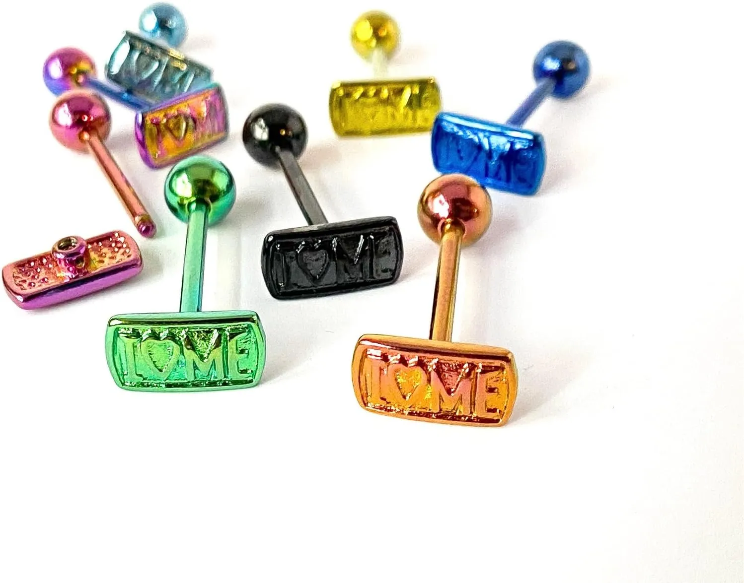 1 Piece of Unique Titanium Anodized I Love Me Tongue Ring - 14g - Body Jewelry