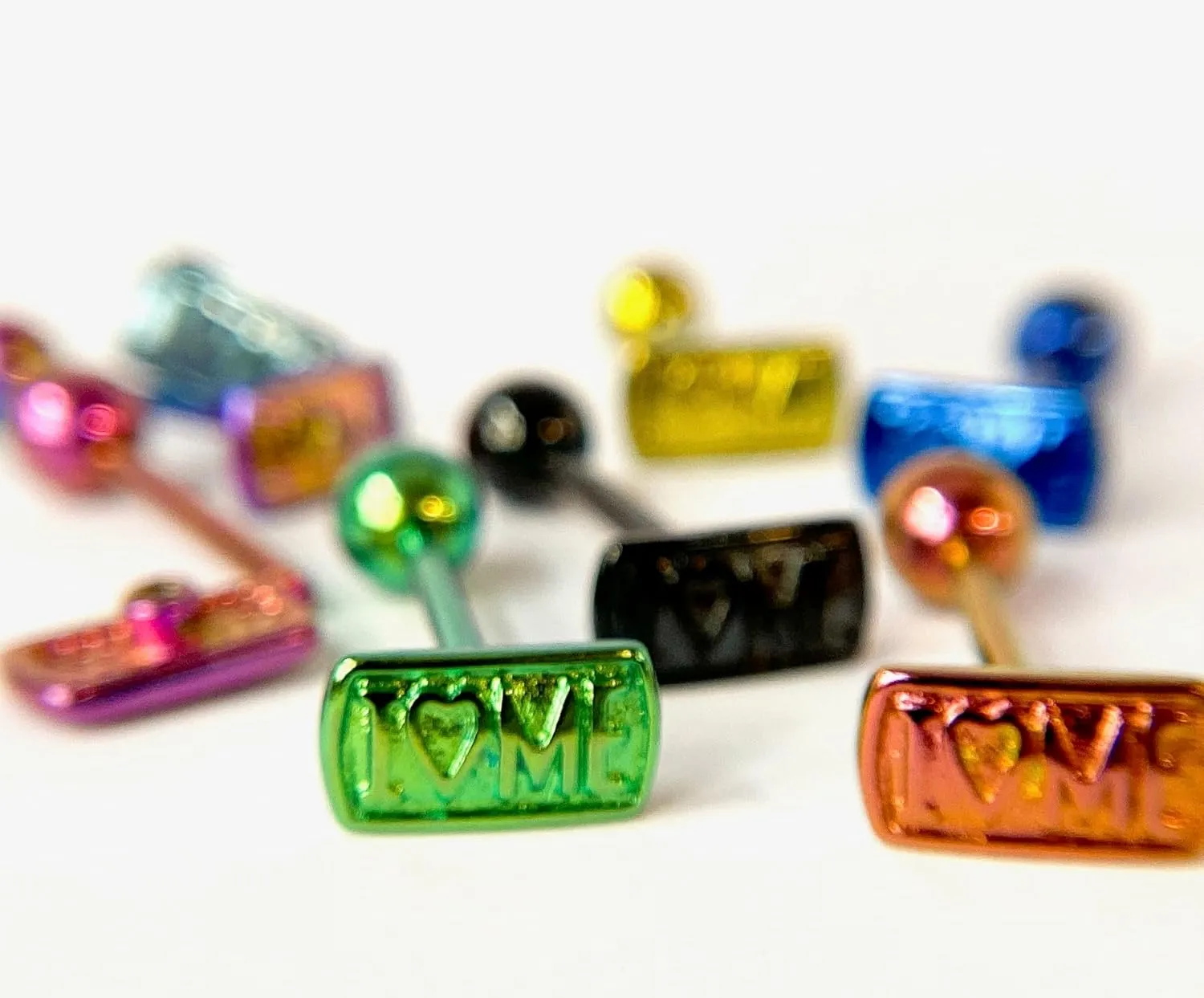 1 Piece of Unique Titanium Anodized I Love Me Tongue Ring - 14g - Body Jewelry
