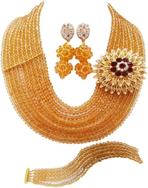 10 Rows Classic Crystal Bridal Jewelry Sets Nigerian Wedding African Beads Jewelry Set