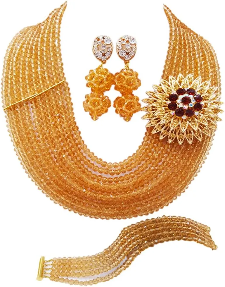 10 Rows Classic Crystal Bridal Jewelry Sets Nigerian Wedding African Beads Jewelry Set