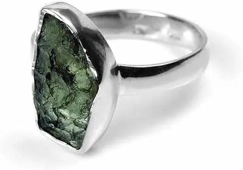 100% Natural Czech Moldavite Rough Ring With Certified Gemstone 925 Solid Sterling Silver Handmade Designer Jewelry, Leaf Design