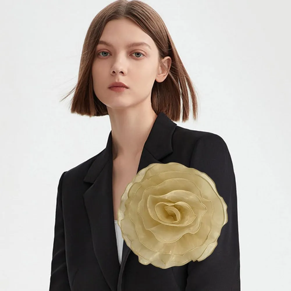 10inch Extra Large Flower Brooch Pin for Women Fashion Dainty Organza Satin Fabric Big Camellia Brooches Lapel Pins Wedding Dance Party Dress Accessories Exaggerated Jewelry Gift