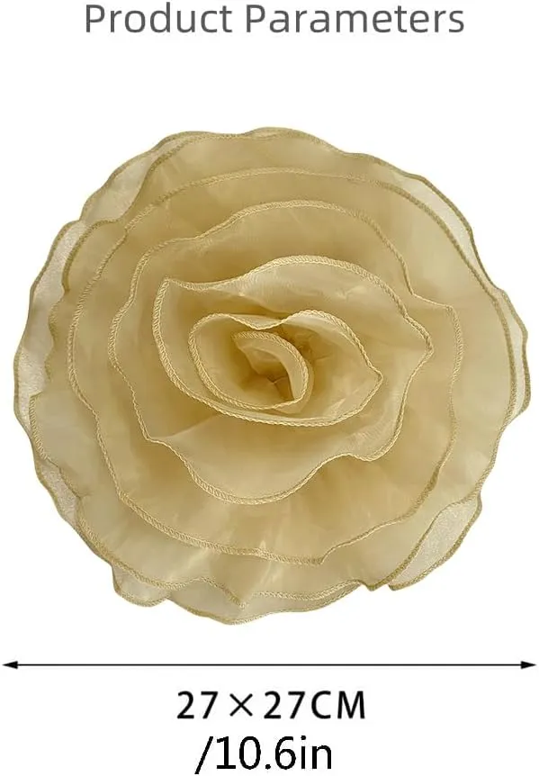 10inch Extra Large Flower Brooch Pin for Women Fashion Dainty Organza Satin Fabric Big Camellia Brooches Lapel Pins Wedding Dance Party Dress Accessories Exaggerated Jewelry Gift