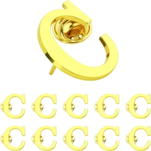 10Pack A-Z 26 Letters Pins Brooches Gold Plated Metal Broaches Pins-GOLD Initial Breast Brooch pin Tack Name Personalized Gifts for Women Men
