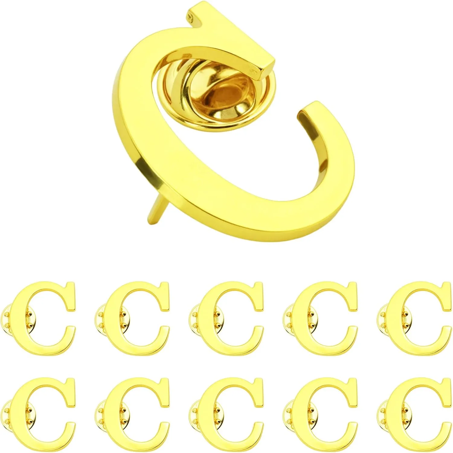 10Pack A-Z 26 Letters Pins Brooches Gold Plated Metal Broaches Pins-GOLD Initial Breast Brooch pin Tack Name Personalized Gifts for Women Men