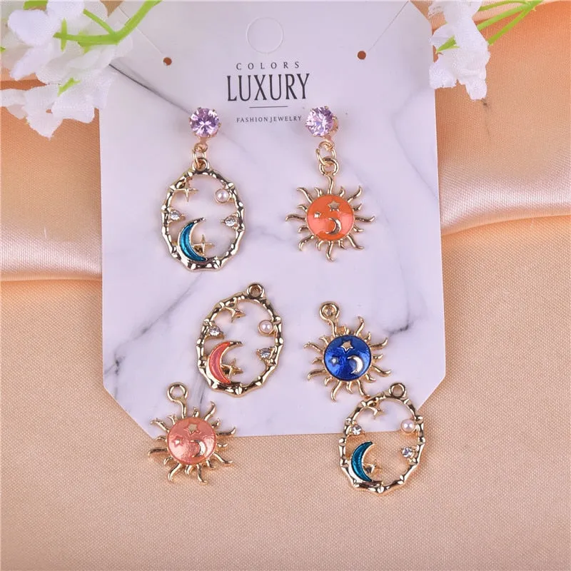 10pcs Sun Moon Star pearl Metal Enamel Charms for Earring  Bracelet DIY Jewelry  Making