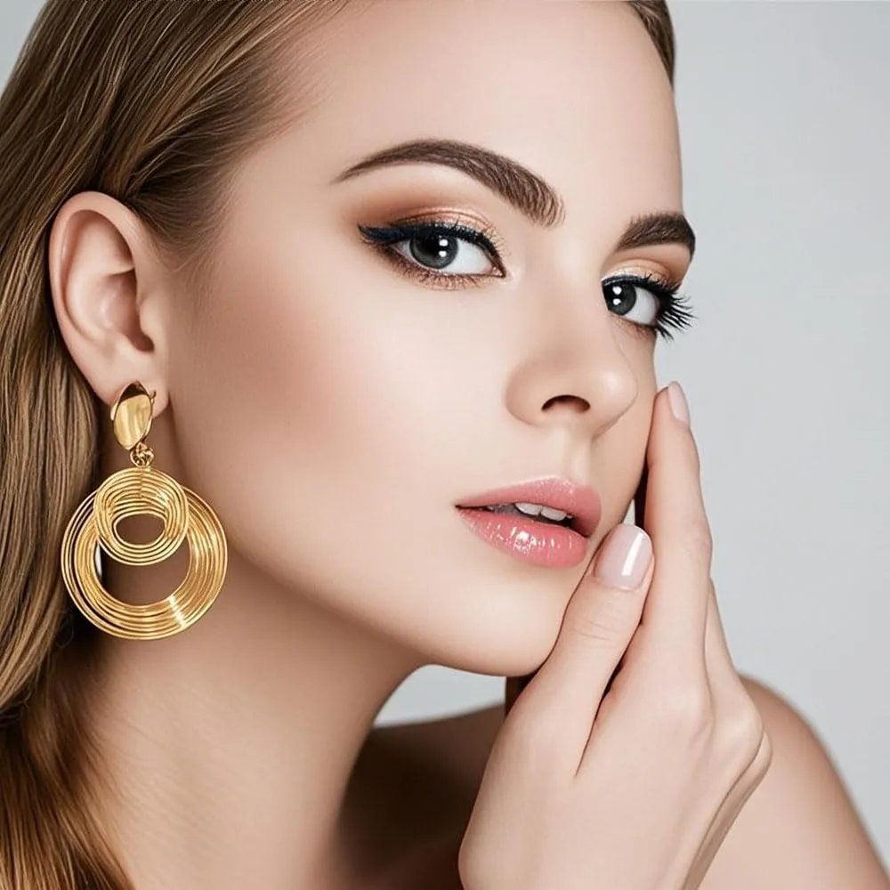 11 Pairs Big Disc Drop Earrings Gold Dangle Earrings Round Hammered Statement Earrings For Women Set