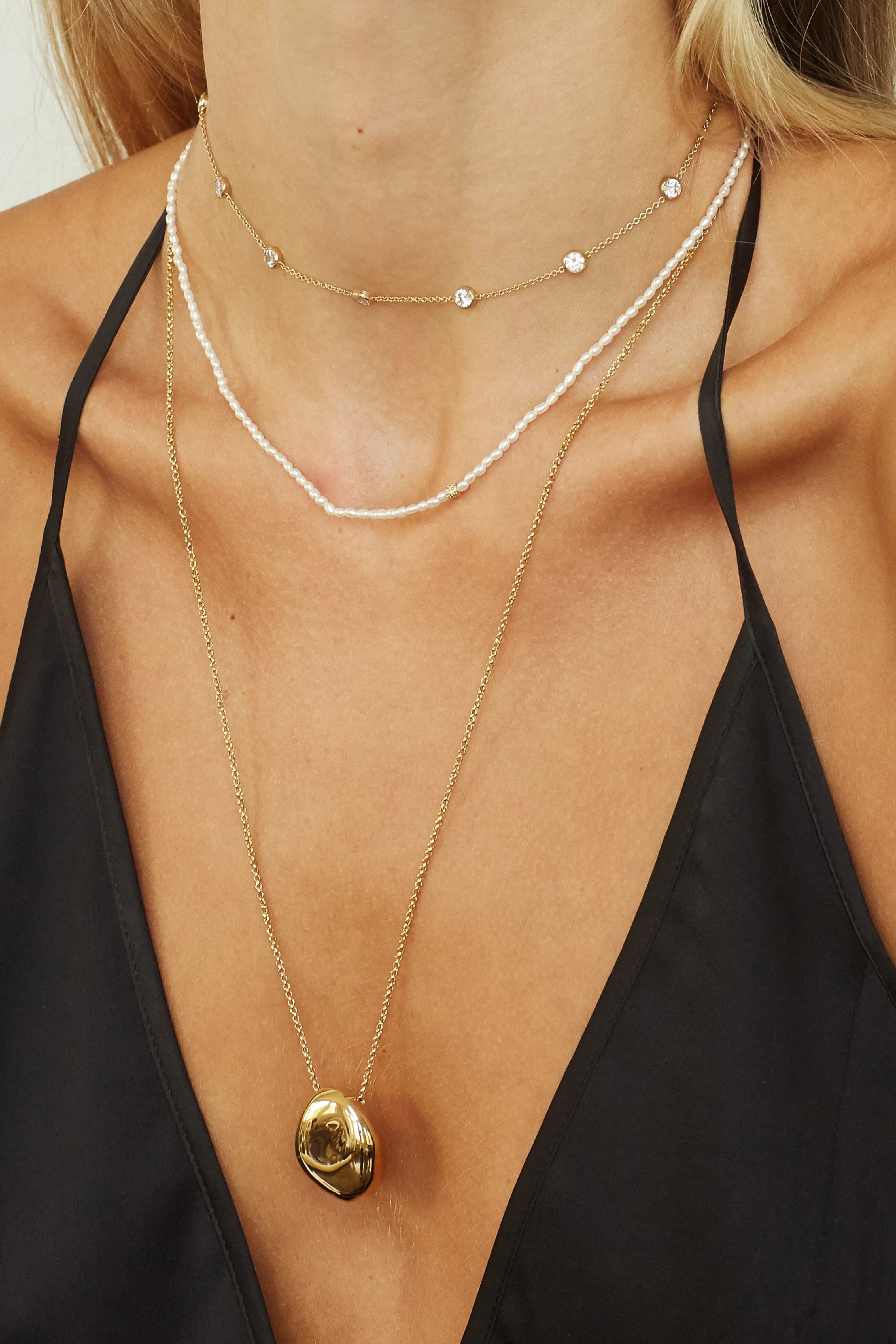 14K Diamond Pearl Necklace