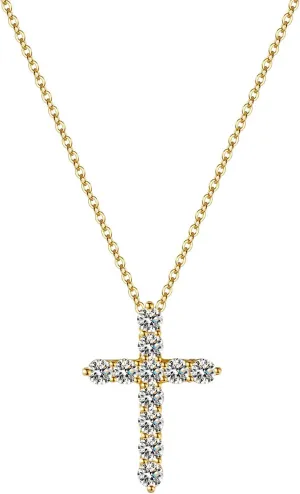 14K Gold 1.1ct VVS1 D-Color Diamond Cross Pendant Necklace for Women, Christmas Gift for Wife