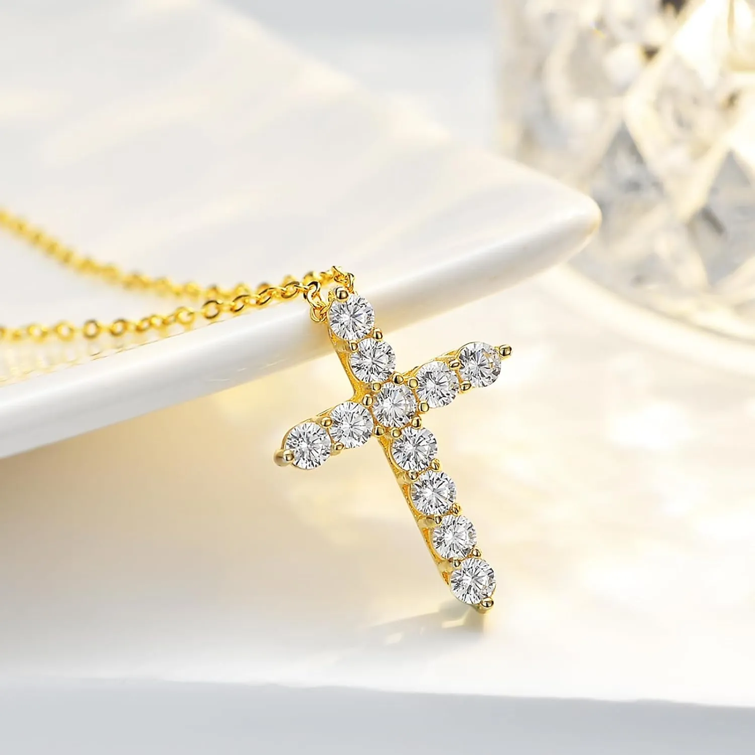 14K Gold 1.1ct VVS1 D-Color Diamond Cross Pendant Necklace for Women, Christmas Gift for Wife