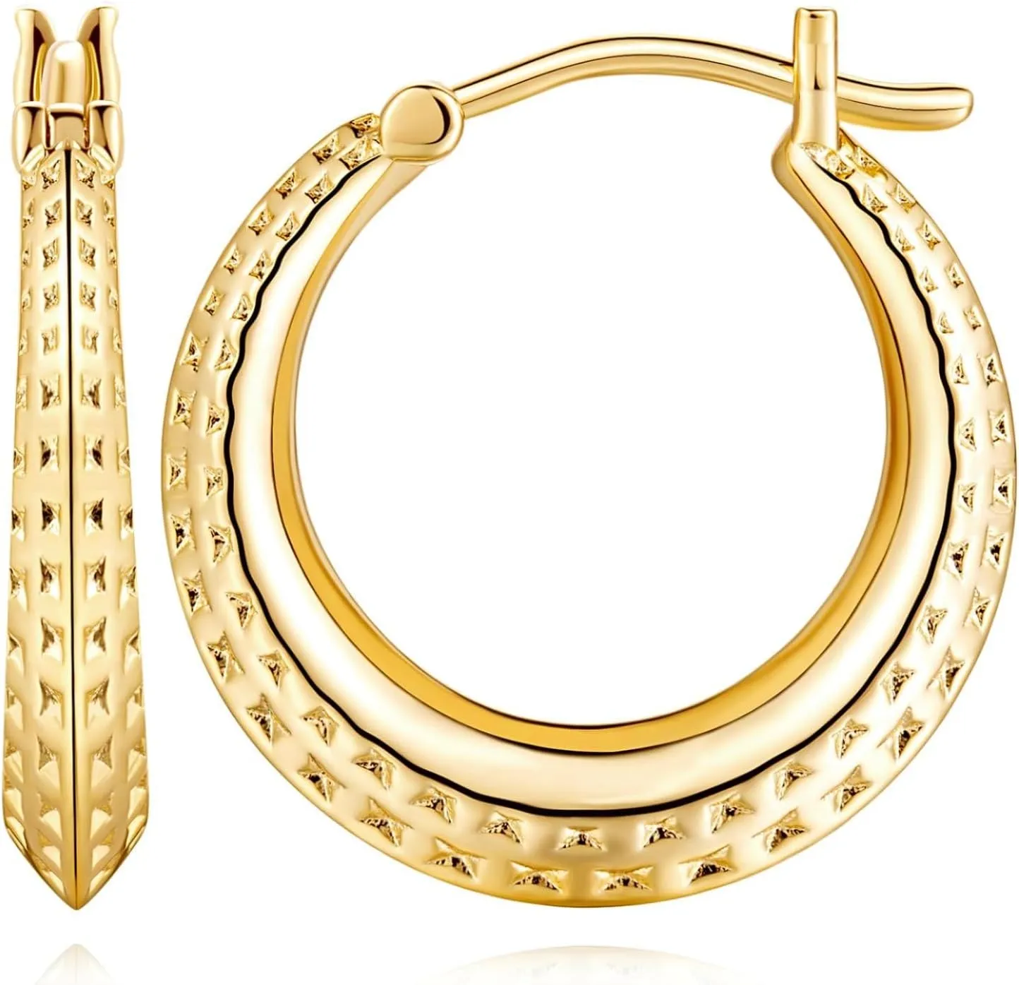 14K Gold Earrings for Women Chunky Hoop Earrings 14K Gold, Lightweight & Small Hoop Earirng for Women with Hinged Clasp 20MM
