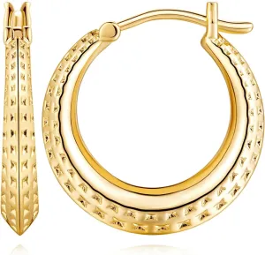 14K Gold Earrings for Women Chunky Hoop Earrings 14K Gold, Lightweight & Small Hoop Earirng for Women with Hinged Clasp 20MM