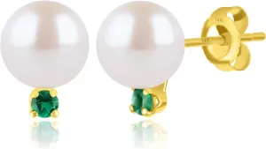14k Gold Freshwater Pearl and Gemstone Stud Earring | Hypoallergenic Pearl Earrings for Women by MAX   STONE