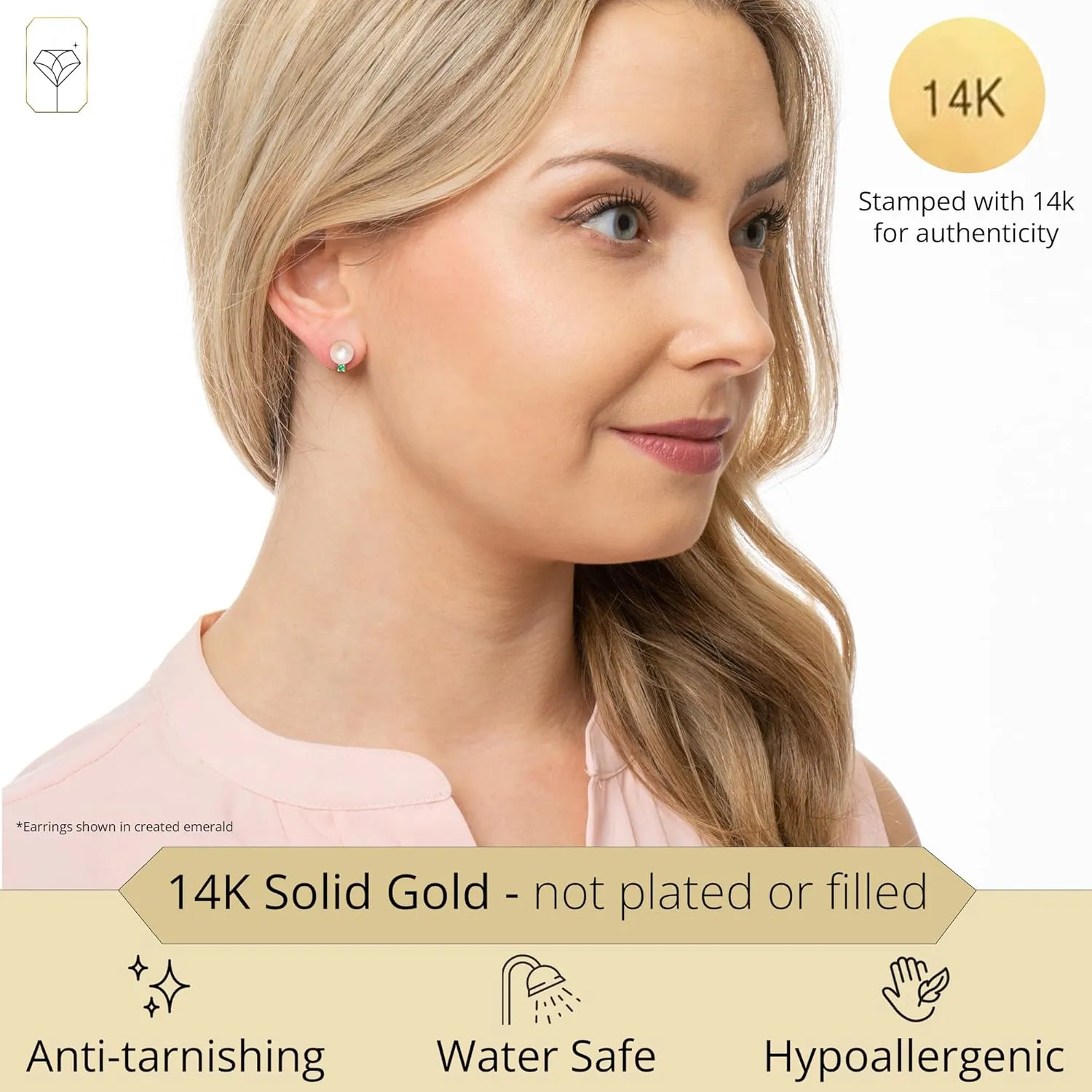14k Gold Freshwater Pearl and Gemstone Stud Earring | Hypoallergenic Pearl Earrings for Women by MAX   STONE