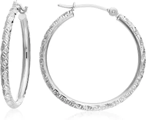 14k Gold Hand Engraved Diamond-cut Round Hoop Earrings -1'' Diameter