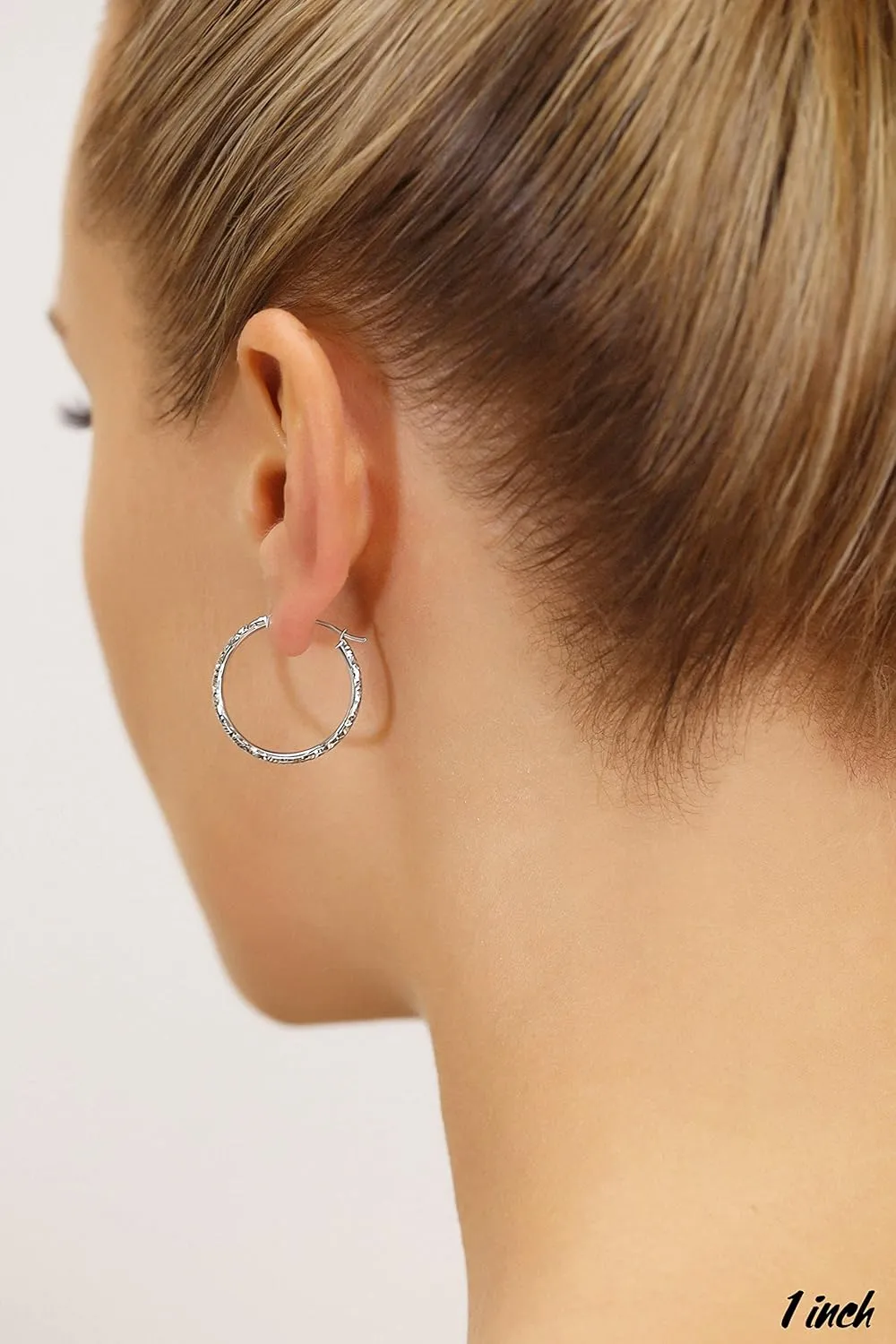 14k Gold Hand Engraved Diamond-cut Round Hoop Earrings -1'' Diameter