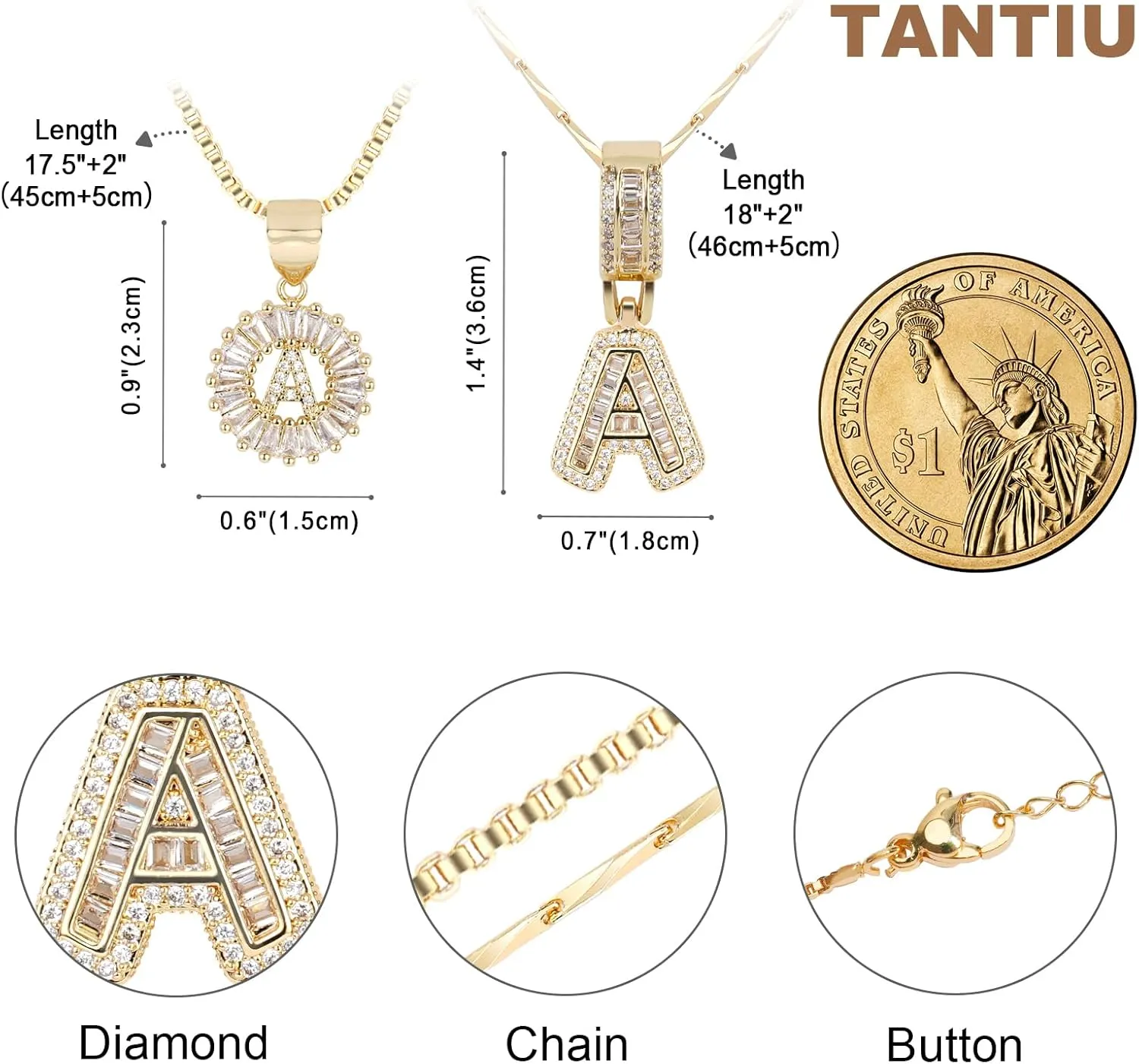 14K Gold Plated Alphabet Necklace Cubic Zirconia Letter Pendant, Personalized Name Jewelry Gift for Women, Customizable A-Z, Birthday/Mothers Day Gifts for Womens