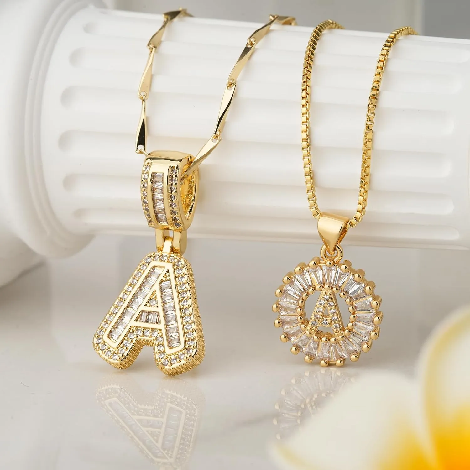 14K Gold Plated Alphabet Necklace Cubic Zirconia Letter Pendant, Personalized Name Jewelry Gift for Women, Customizable A-Z, Birthday/Mothers Day Gifts for Womens