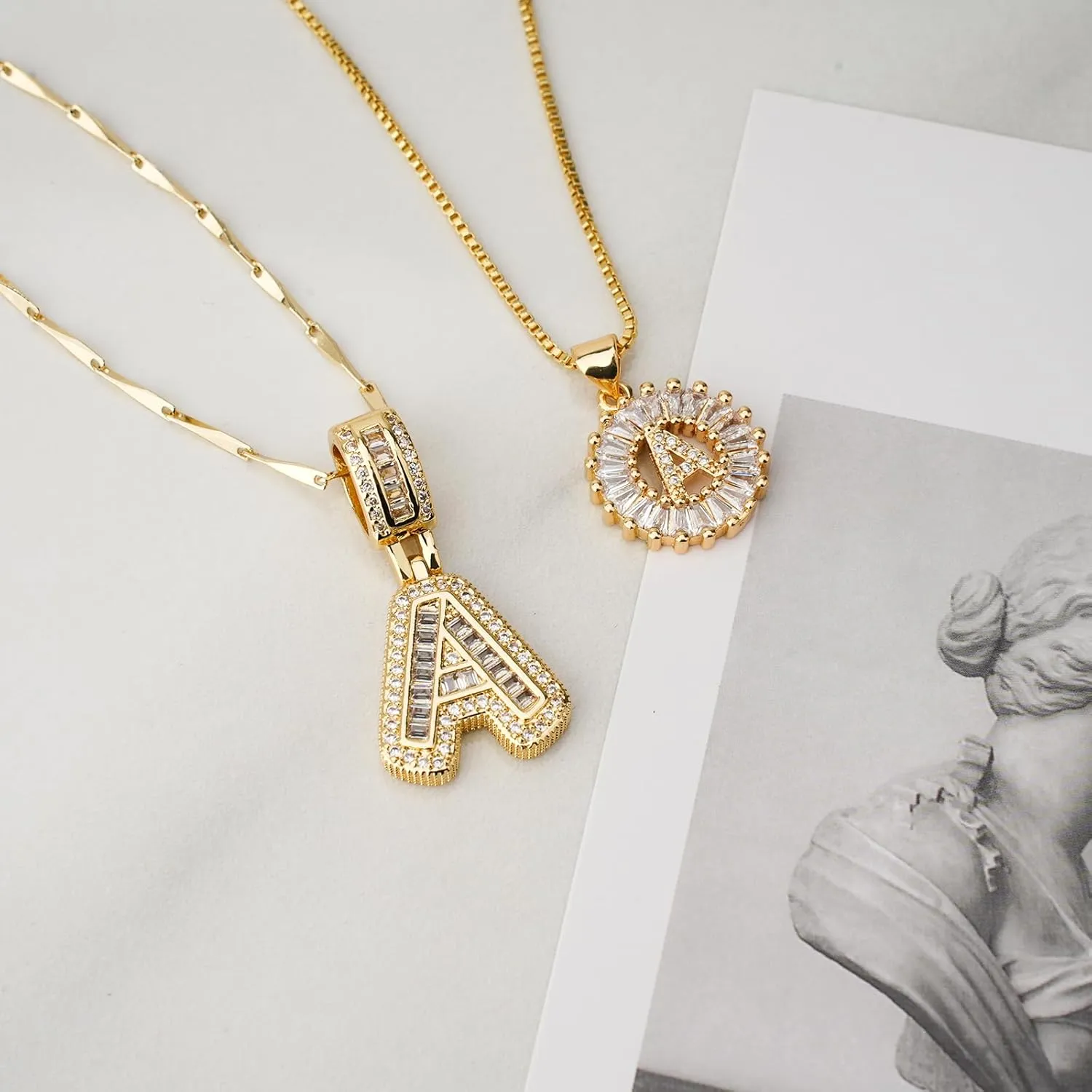 14K Gold Plated Alphabet Necklace Cubic Zirconia Letter Pendant, Personalized Name Jewelry Gift for Women, Customizable A-Z, Birthday/Mothers Day Gifts for Womens
