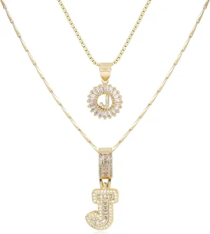 14K Gold Plated Alphabet Necklace Cubic Zirconia Letter Pendant, Personalized Name Jewelry Gift for Women, Customizable A-Z, Birthday/Mothers Day Gifts for Womens