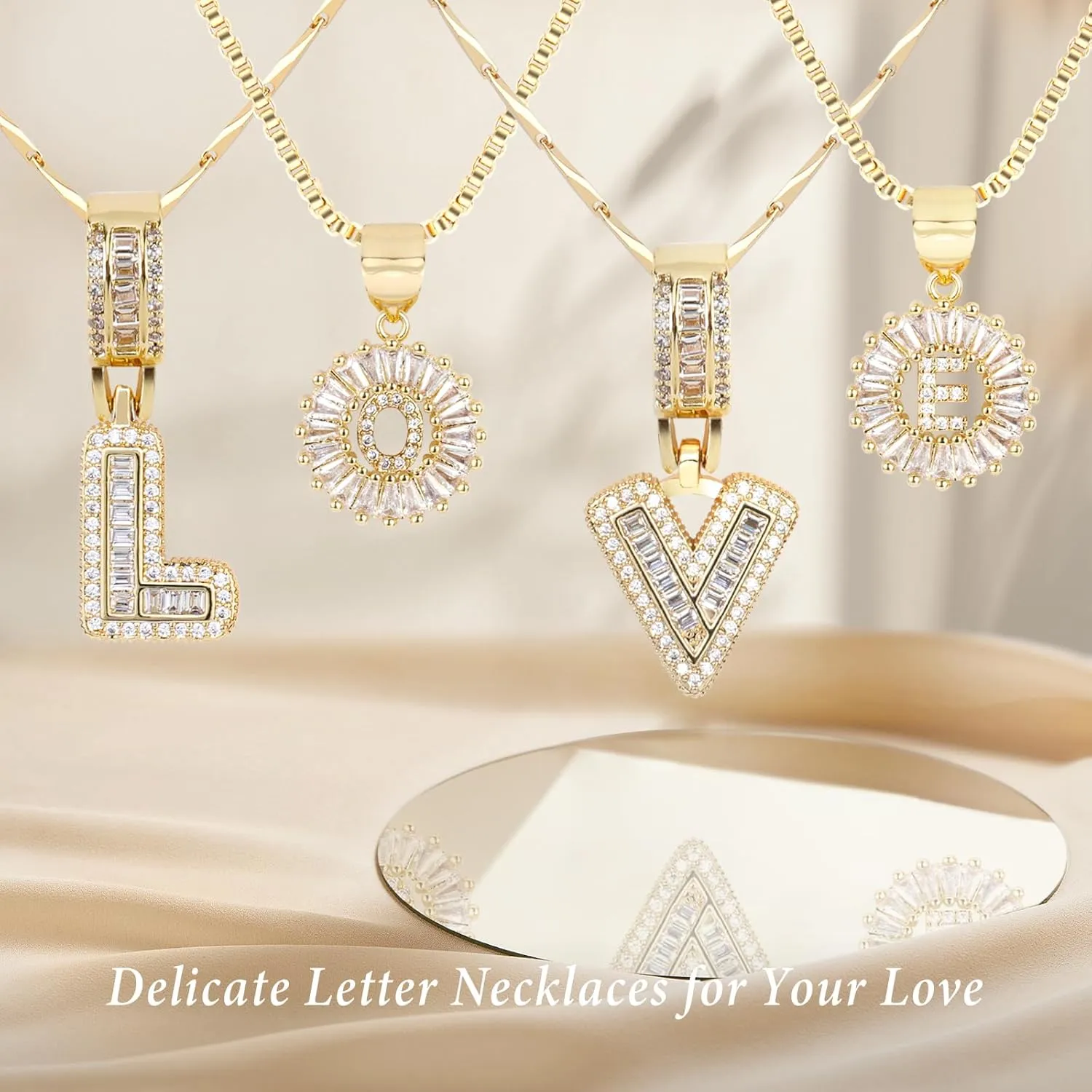 14K Gold Plated Alphabet Necklace Cubic Zirconia Letter Pendant, Personalized Name Jewelry Gift for Women, Customizable A-Z, Birthday/Mothers Day Gifts for Womens