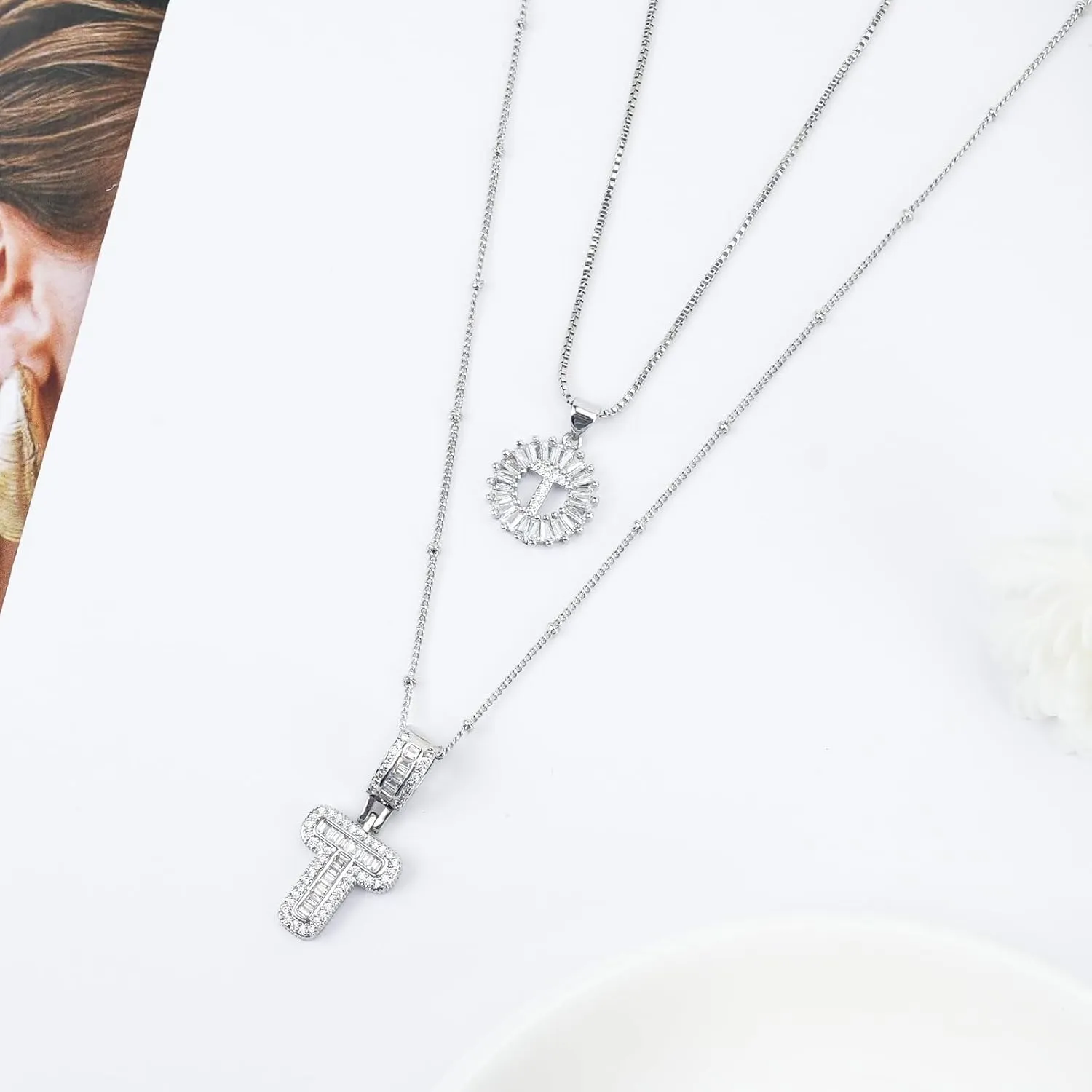 14K Gold Plated Alphabet Necklace Cubic Zirconia Letter Pendant, Personalized Name Jewelry Gift for Women, Customizable A-Z, Birthday/Mothers Day Gifts for Womens