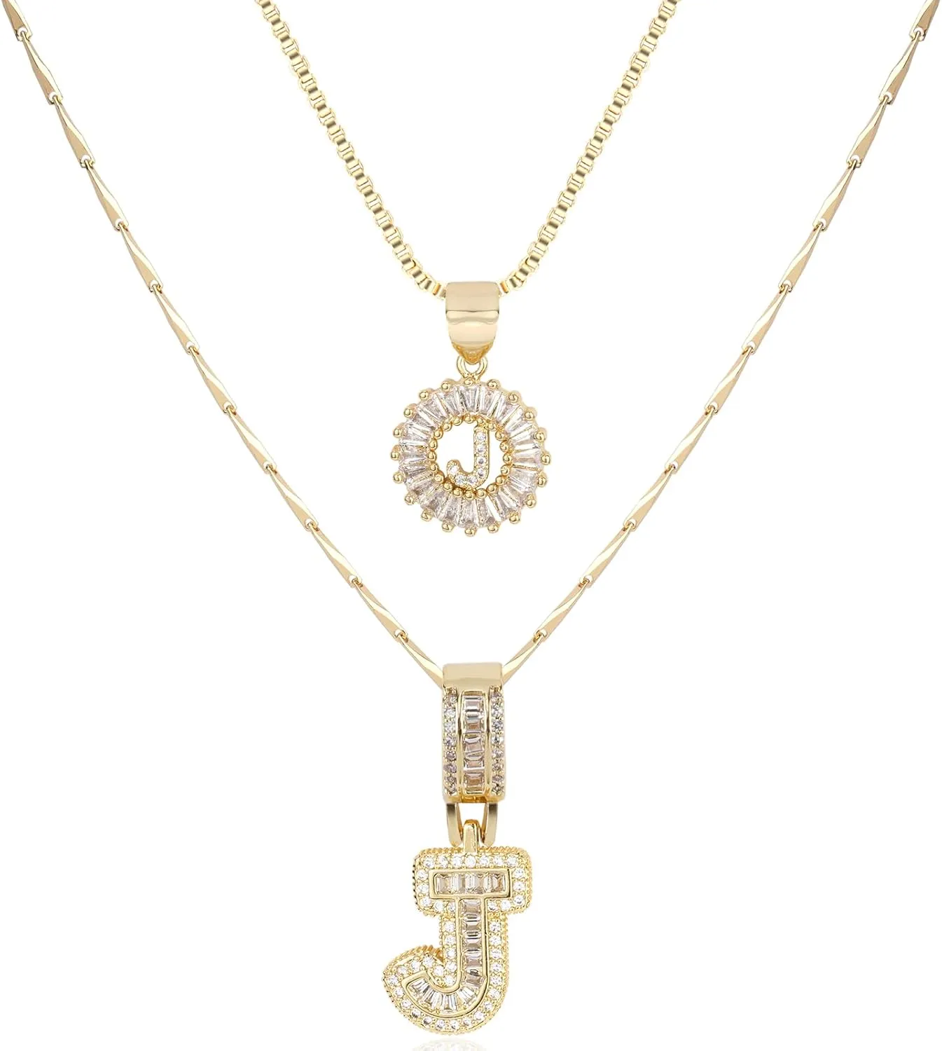 14K Gold Plated Alphabet Necklace Cubic Zirconia Letter Pendant, Personalized Name Jewelry Gift for Women, Customizable A-Z, Birthday/Mothers Day Gifts for Womens