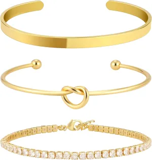 14K Real Gold Plated Bracelets for Women Stack,Bangle Cuff Bracelet Set Non Tarnish Jewelry for Women Trendy