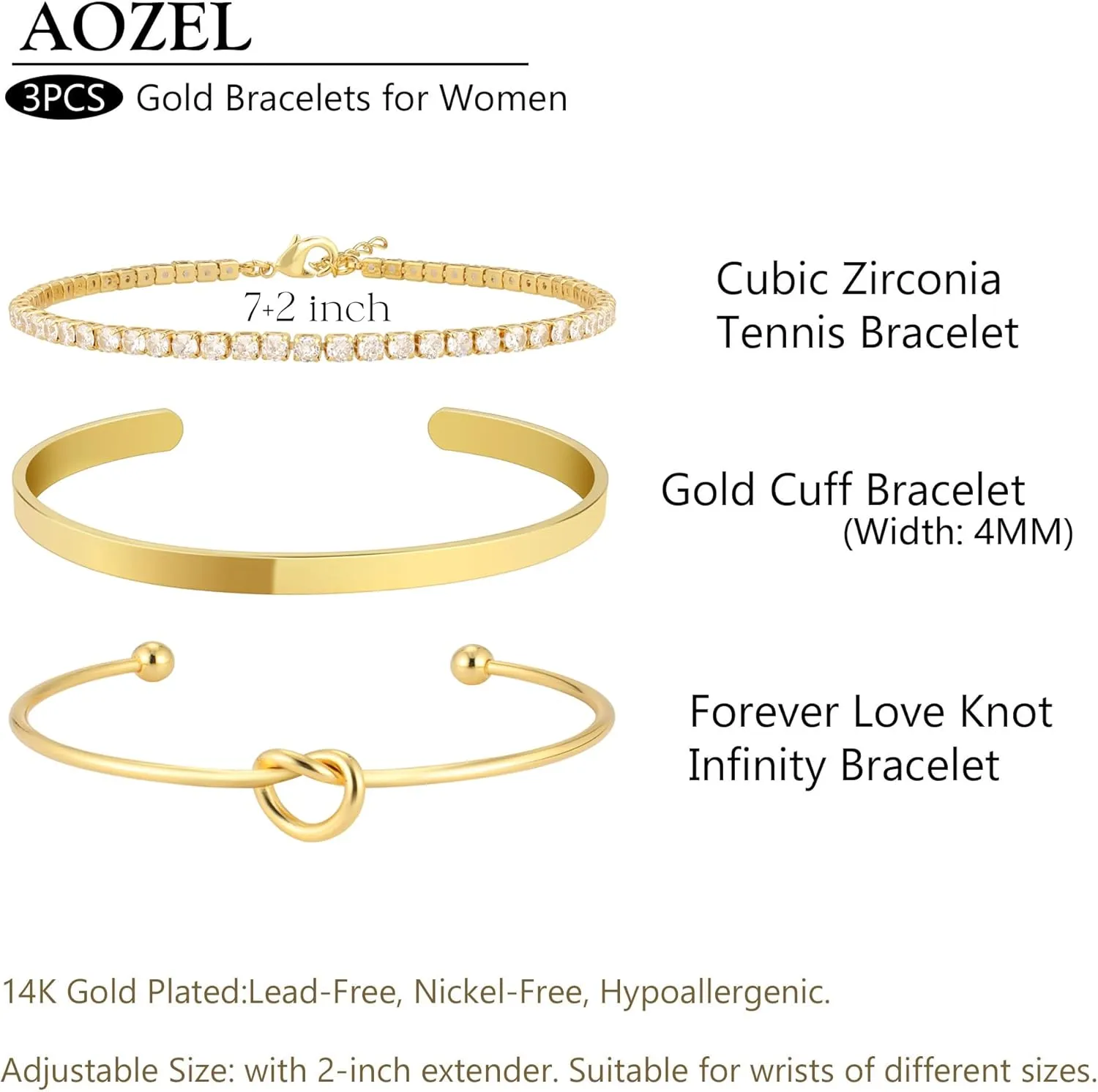 14K Real Gold Plated Bracelets for Women Stack,Bangle Cuff Bracelet Set Non Tarnish Jewelry for Women Trendy