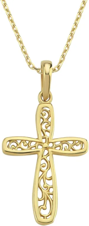 14K Solid Gold Cross Necklace for Women, Pattern Gold Cross Pendant Chain,Adjustable Crucifix Necklace,Religious Gifts for Her 18''