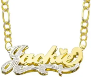 14K Two Tone Color Authentic Gold Personalized Double Plate Name Necklace