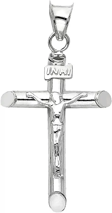 14K Two Tone Gold or White Gold Crucifix Cross Religious Charm Medium Pendant For Necklace or Chain