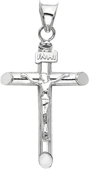 14K Two Tone Gold or White Gold Crucifix Cross Religious Charm Medium Pendant For Necklace or Chain