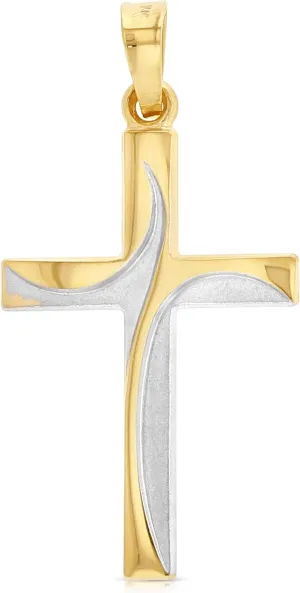 14K Two Tone Gold Religious Cross Charm Small Pendant For Necklace or Chain