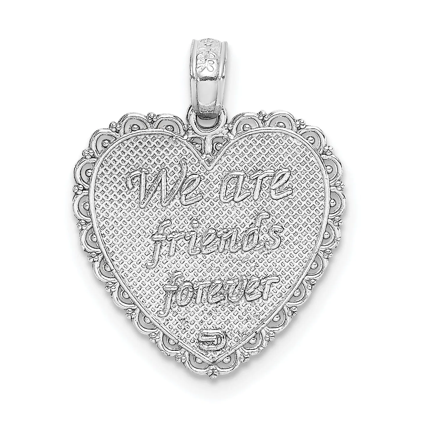 14K White Gold Textured Finish Reversible Script FOR MY SISTER-WE ARE FRIENDS FOREVER charm Pendant