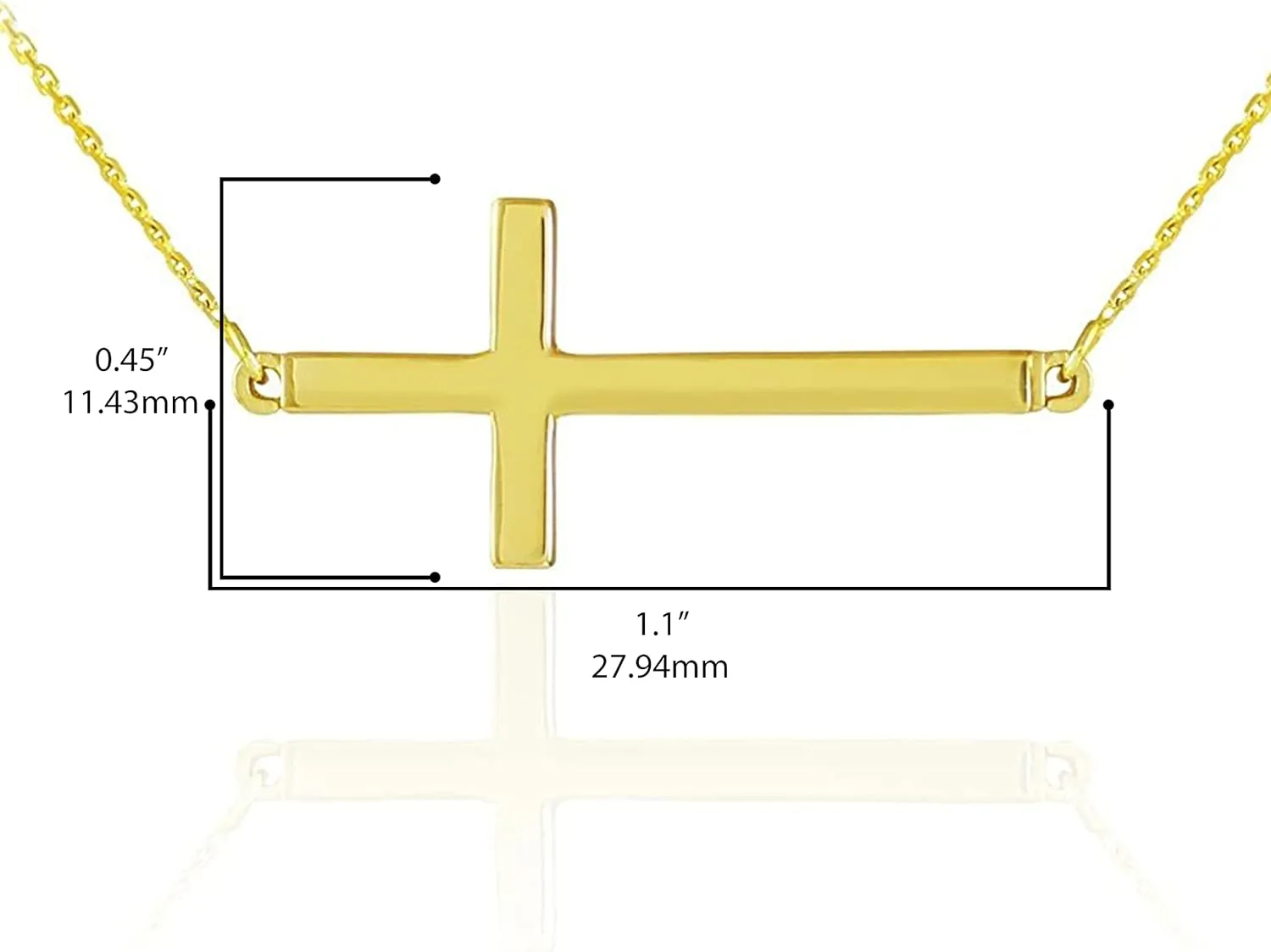 14K Yellow Gold Classic Horizontal/Sideways Cross Necklace on Rolo Chain - Choice of Length