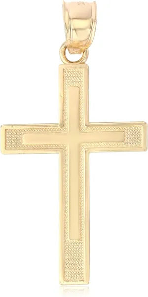 14K Yellow Gold Double Cross Pendant Religious Medium Size Charm For Necklace or Chain