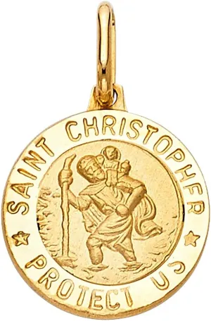 14K Yellow Gold or White Gold St. Christopher Protect Us Religious Charm Tiny Pendant For Necklace or Chain