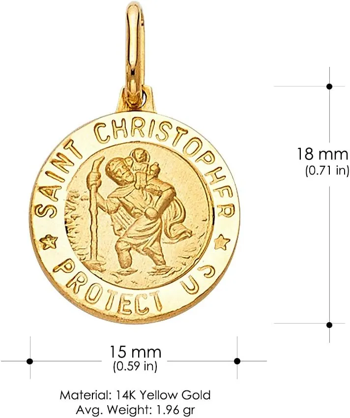14K Yellow Gold or White Gold St. Christopher Protect Us Religious Charm Tiny Pendant For Necklace or Chain