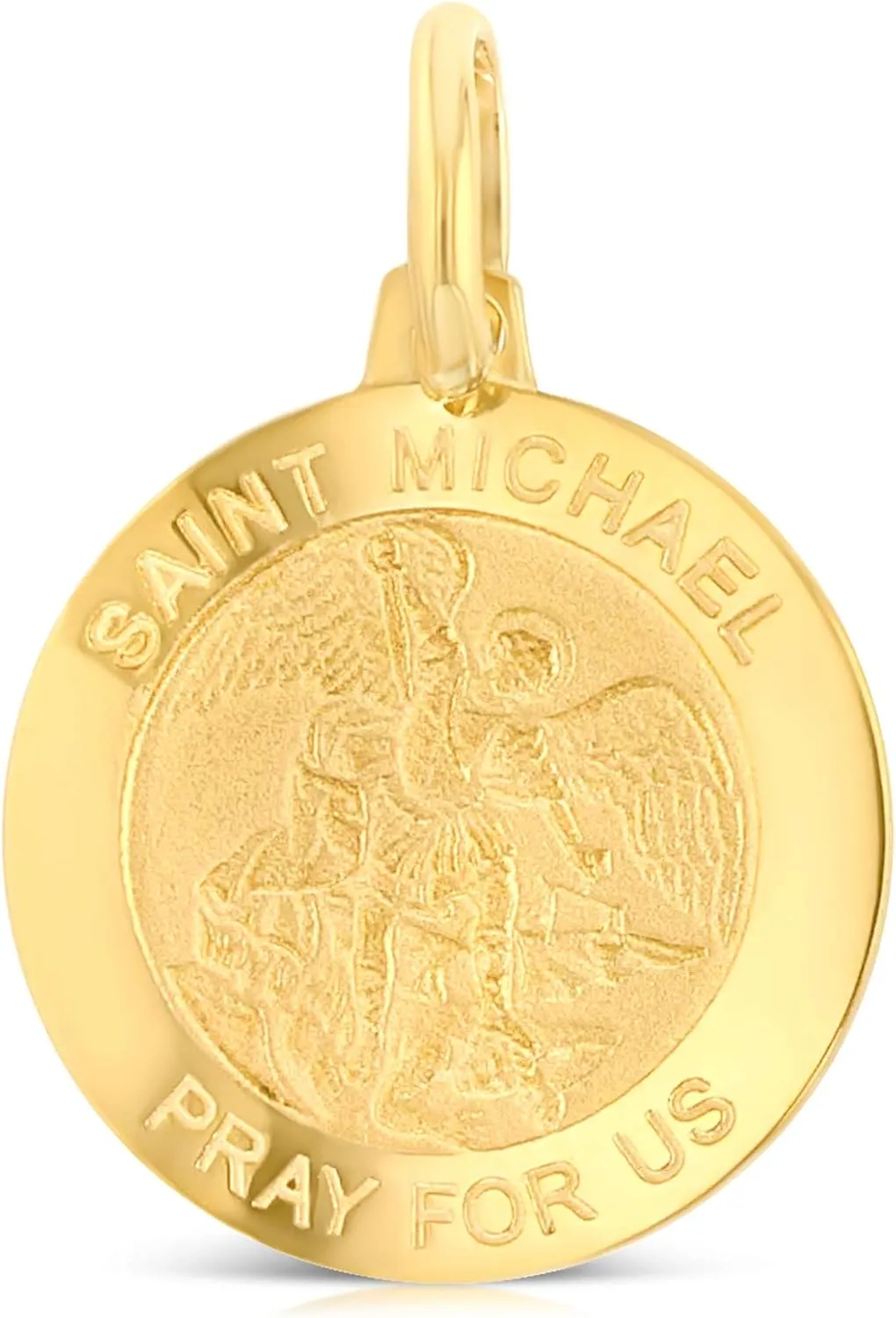 14K Yellow Gold or White Gold St. Michael Pray For Us Religious Charm Tiny Pendant For Necklace or Chain