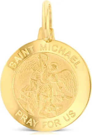 14K Yellow Gold or White Gold St. Michael Pray For Us Religious Charm Tiny Pendant For Necklace or Chain
